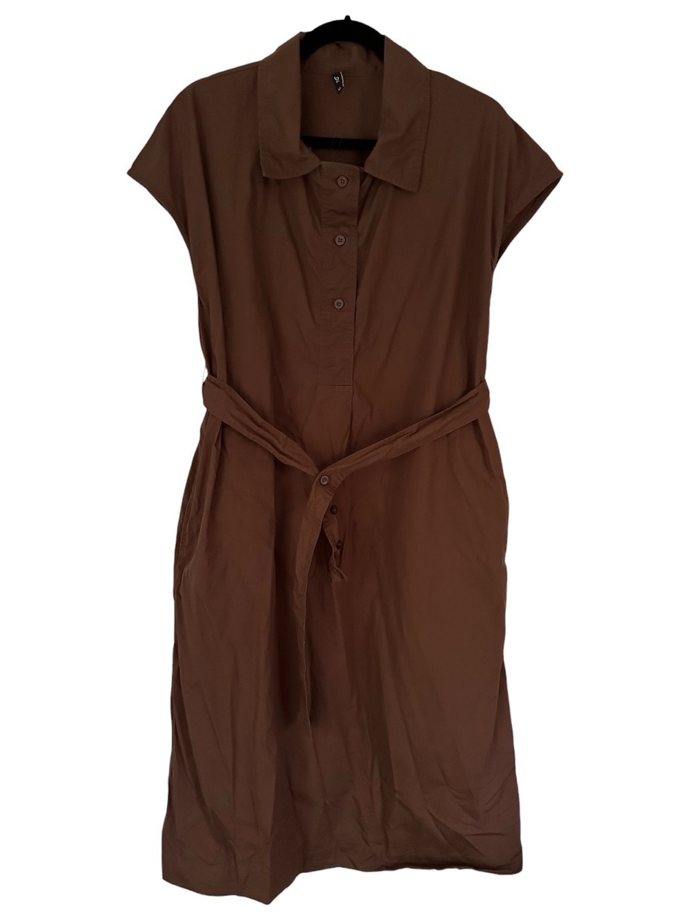 Brown Belted Midi Cotton Shirt Dress